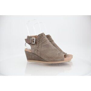 Earth Women's Attalea Bonaire Sandals Size 10 Gray Leather Wedge Peep Toe